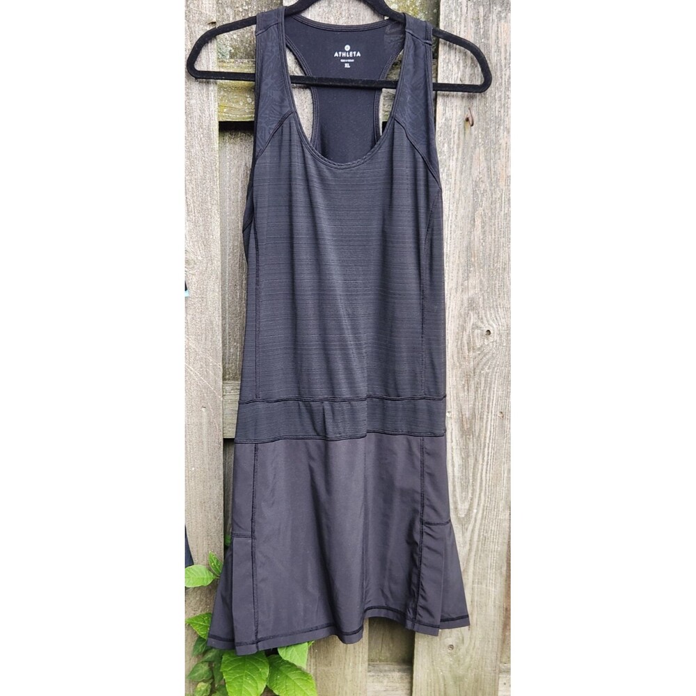 Athleta Serve It Up Tennis Dress Black Size XL Pleated Racerback Mesh Back...